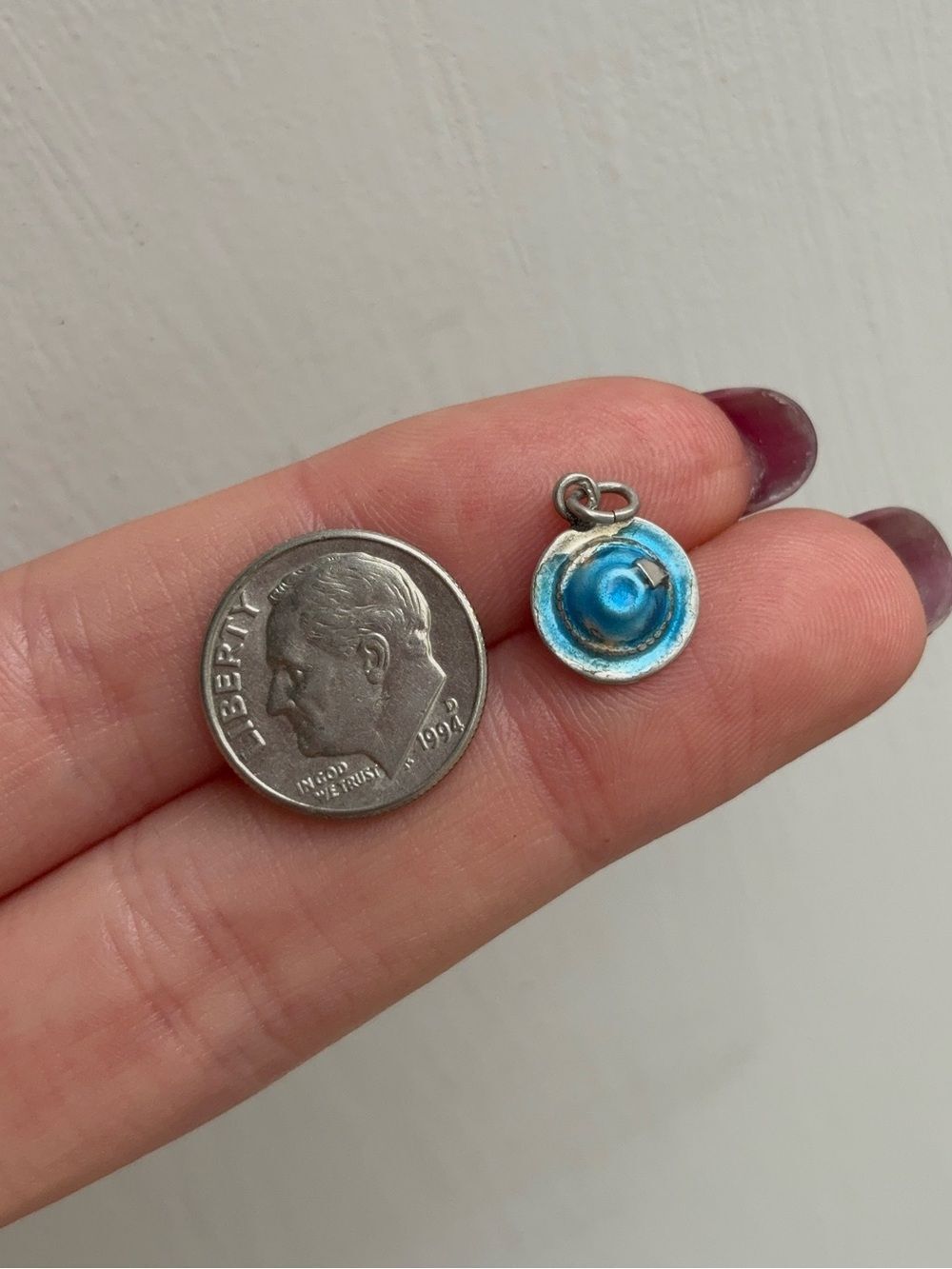 Vintage Alpine Hat Silver Lightweight Charm Pendant with Blue Enamel - Picture 5 of 5